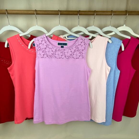 Karen Scott 100% cotton Sleeveless Shell Tanks Bundle Floral Embellished s Small - Picture 1 of 10